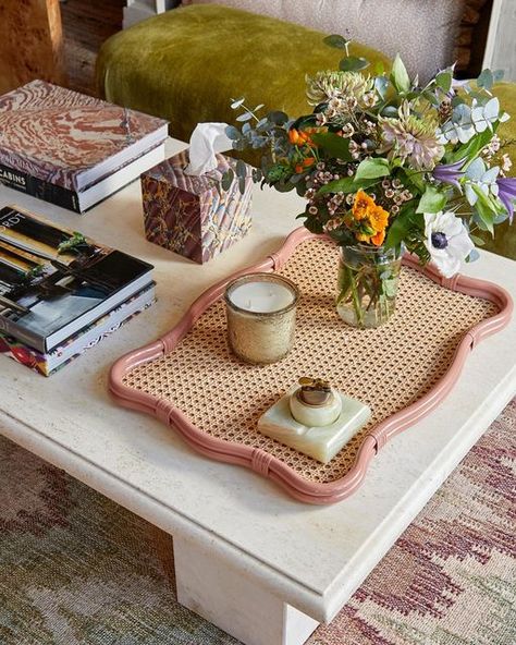 Trove By Studio Duggan, Studio Duggan, Visual Wishlist, Cane Coffee Table, Lacquer Tray, Modern Parisian, Travertine Coffee Table, Oak Forest, Coffee Table Tray