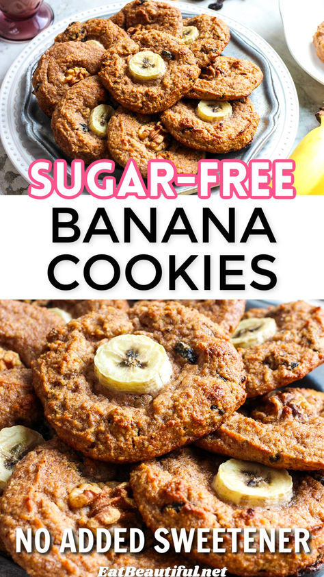 Banana Cookies (No Sugar Added) are a delightful recipe for cookie platters, healthy snacks and lunches. (Gluten-free, Paleo, Vegan) || banana cookies with no added sugar | no sugar added banana oatmeal cookies | healthy cookie recipes | paleo | gluten free | vegan | egg free | holiday cookie recipes | healthy banana cookies | healthy holiday cookies | healthy holiday treats | healthy holiday baking | healthy holiday snacks | healthy holiday desserts | healthy banana recipes | healthy cookies Gluten Free Banana Cookies, Paleo Cookies Easy, Vegan Banana Cookies, Healthy Banana Cookies, Banana Oatmeal Cookies Healthy, Banana Cookies Healthy, Banana Cookie Recipe, Paleo Christmas, Banana Oat Cookies