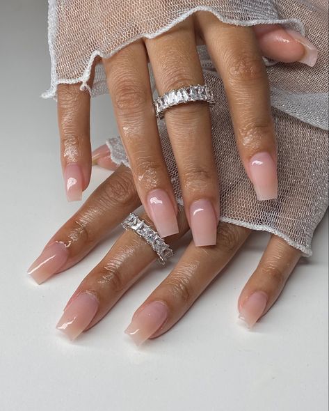 Clear Pink Nail Ideas, 2023 Natural Nails, Sheer Square Nails, Short Acrylic Nails Beige, Birthday Natural Nails, Beige Clear Nails, Long Square Acrylic Nails Pink Simple, Natural Tapered Square Nails, Nude Colored Acrylic Nails