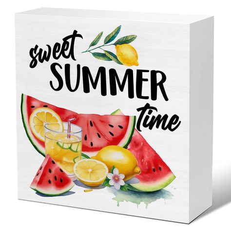 PRICES MAY VARY. Size: This Summer sign measures 5 x 5 inches. Summer Decorations: This exquisite summer sign is a nice decoration choice. It can add a fun and cheerful atmosphere to your home. Good Quality Material: This summer decor sign made of high-quality wood, not easy to deform. Cute Design: This summer decorative wooden box is beautifully designed. The interesting combination of text and patterns brings you excellent visual enjoyment. Applicable Place: The summer wooden sign desk decorat Watermelon Decor, Wooden Porch, Country Decor Rustic, Farmhouse Decoration, Sign Decor, Rustic Farmhouse Style, Summer Home Decor, Sweet Summer, Home Decor Signs