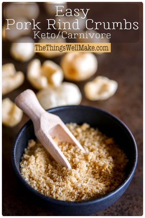 Looking for a crunchy, carb-free alternative to breadcrumbs? Try making pork rind crumbs, ideal for keto, paleo, and carnivore recipes. Use it as a breading for fried foods, substitute it for breadcrumbs in meatballs, or sprinkle it as a deliciously crunchy topping for casseroles and various other dishes. Keto Breadcrumb Replacement, Panko Bread Crumbs Recipe, Panko Recipes, Pork Panko, Bread Crumbs Recipe, Pork Rind, Carnivore Recipes, Baking Hacks, Seasoning And Spice