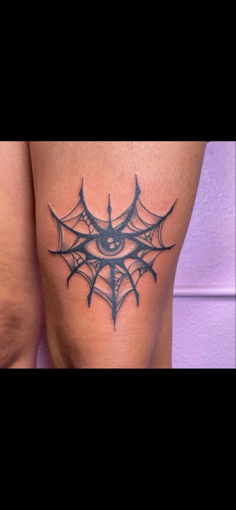 Eye Spider web tattoo knee tattoo leg tattoo solid color tattoo heart tattoo Spider Web Knee Tattoo, Spider Web Tattoo, Spider Legs, Web Tattoo, Knee Tattoo, Heart Tattoo, Spider Web, Color Tattoo, Leg Tattoos