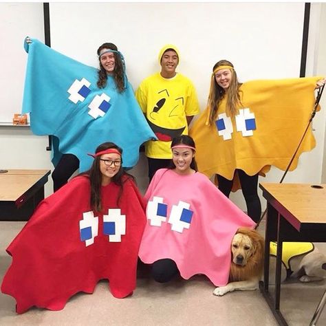 Easy and fun DIY group costume for Halloween!! Pacman and the ghosts. Pac Man Costume, Teletubbies Costume, Costumes For Work, Best Group Halloween Costumes, Halloween Costumes For Work, Ghost Costume, Holloween Costume, Diy Kostüm, Hallowen Costume