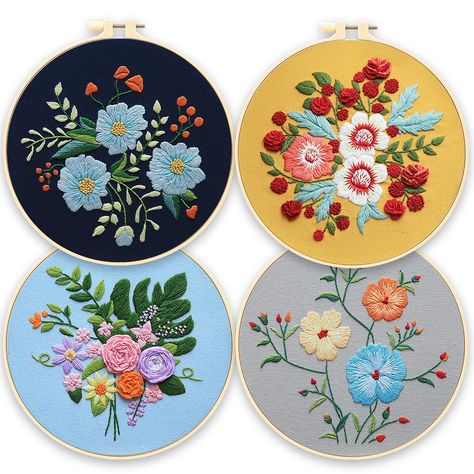 PRICES MAY VARY. COLORFUL FLORAL PATTERN: This embroidery kits for adults comes with embroidery aid threads in 4 different base colors embroidery cloth that can be embroidered in 4 different popular colorful patterns with flowers. This will enrich the aesthetics of the product and provide colorful visual effects, and also provide great help for beginners to learn embroidery GREAT VALUE HAND EMBROIDERY KIT: You will receive 4 embroidery cloth with different background colors and floral motifs, 1 Embroidery Round Flower, Embroidery Patterns Flowers Circle, Embroidery Succulent Pattern, Floral Pattern Embroidery, Transitional Multicolor Floral Embroidery Sets, Floral Alphabet Letters Flower Embroidery, Stamped Cross Stitch, Embroidery Stitch, Hand Embroidery Kit