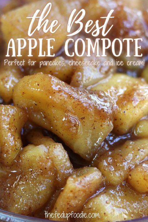 Apple Compote is a quick and easy fruit topping that tastes incredibly gourmet. Seasoned with aromatic cinnamon, nutmeg and ginger, this compote is the perfect finishing tough on pancakes, gingerbread and ice cream. #AppleCompoteRecipe #AppleCompote #AppleCompoteRecipeSimple #AppleCompoteRecipeHealthy #AppleCompoteRecipeBreakfast #AppleCompoteForPancakes Apple Glaze Recipe, Quick Cinnamon Apples, Apples And Cinnamon Stovetop, Sweet Apples, Pancakes With Apple Topping, Pancake Fruit Topping, Cinnamon Apple Sauce, Cranberry Apple Compote, Apple Confit