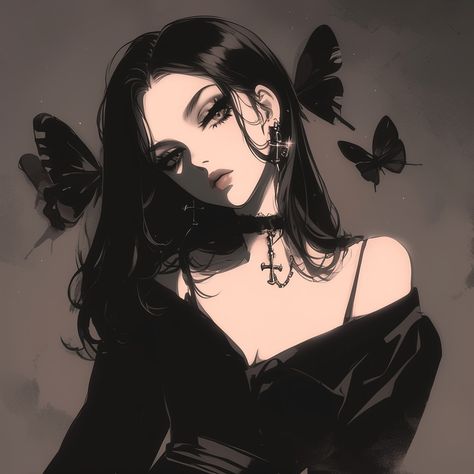 Goth Anime Pfp, Pfps Icons, Dark Girl, Digital Portrait Illustration, Icon Profile, Human Icon, Edits Aesthetic, Pfp Anime, Dark Pictures