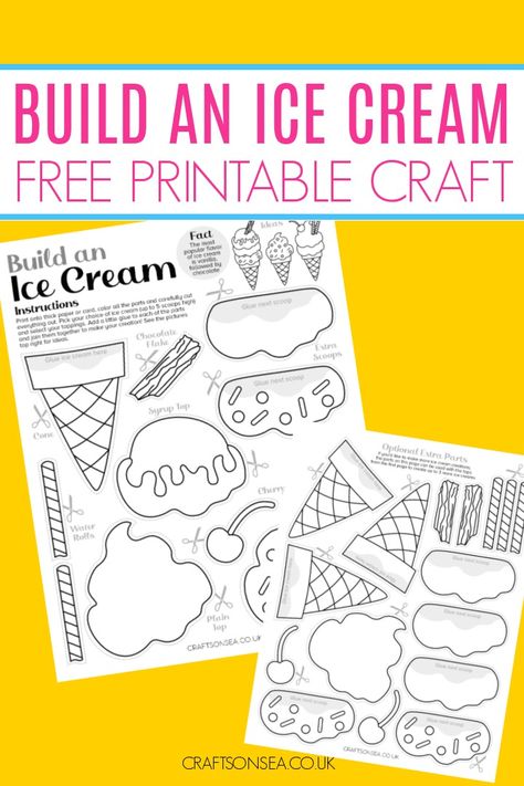 Build Your Own Ice Cream Craft Printable (FREE PDF) - Crafts on Sea Ice Cream Template, Ice Cream Cone Craft, Ice Cream Crafts, Free Printable Crafts, Christmas Crafts For Toddlers, Earth Day Crafts, Cones Crafts, Coloring Markers, Printable Crafts