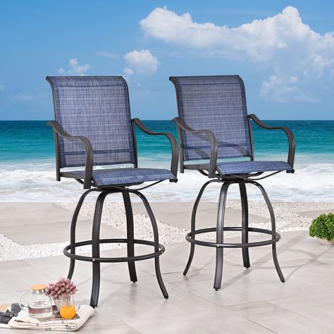 Patio Dining Furniture, Metal Outdoor Furniture, Patio Bar Stools, Thread Design, Designer Bar Stools, Outdoor Furniture Decor, Bar Height Stools, Swivel Chairs, Swivel Stool