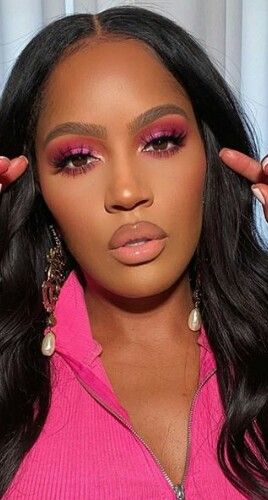 Pink Makeup For Black Women, Pink Makeup On Black Women, Hot Pink Makeup Looks Black Women, Pink Make Up Looks Black Women, Soft Pink Makeup Looks Black Women, Black Barbie Makeup, Makeup By Shayla, Pink Makeup Looks Black Women, Dramatic Wedding Makeup