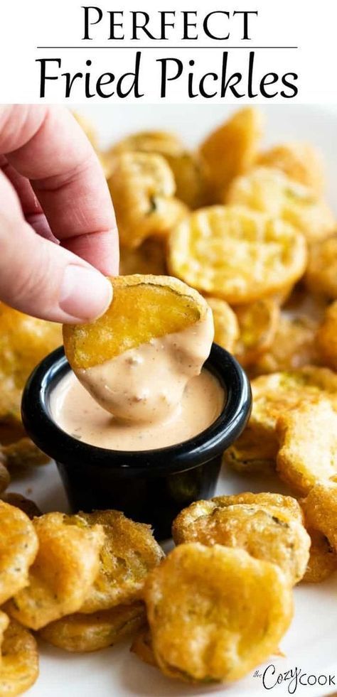 Half Fried Tortellini, Pickles Recipes, Fried Pickles Recipe, Cozy Cook, Pickles Recipe, Batter Recipe, Pretzels Recipe, Fried Pickles, Finger Food Appetizers