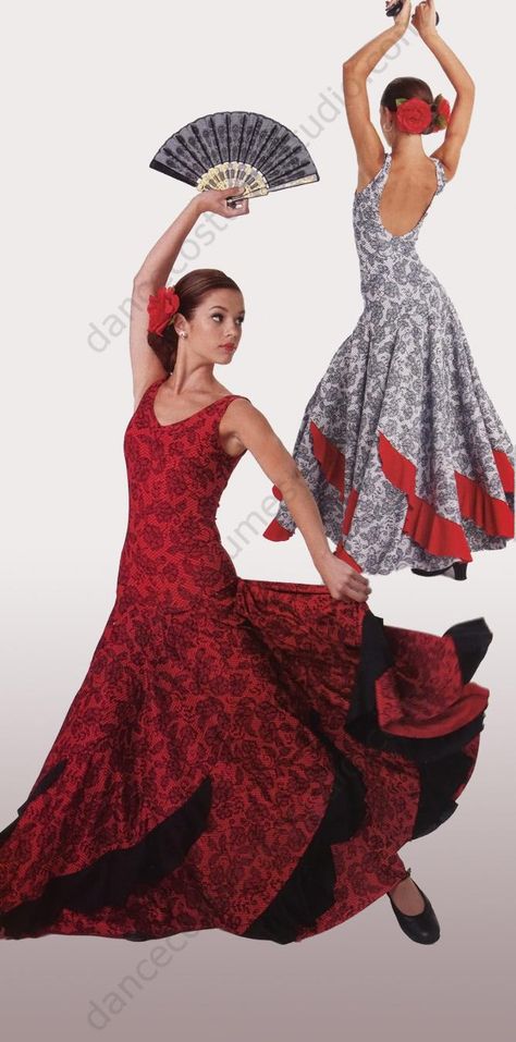 Flamenco Dance Dress, traditionally worn in Spain, as  formal dancewear Spanish Traditional Dress, Spain Traditional Dress, Traditional Spanish Dress, Spanish Dresses, Spain Dress, Flamenco Dresses, Flamenco Costume, Ruffles Skirt, Spanish Clothing