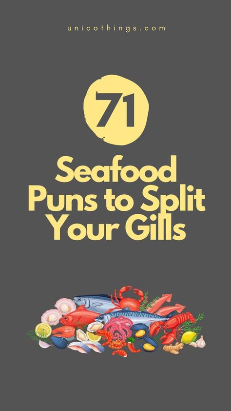 Dive into a sea of laughter with these funny and hilarious seafood puns that will reel in the laughs. Sea Puns, Witty Comebacks, Double Entendre, Smile On, Funny Puns, A Sea, A Smile, Puns, Seafood