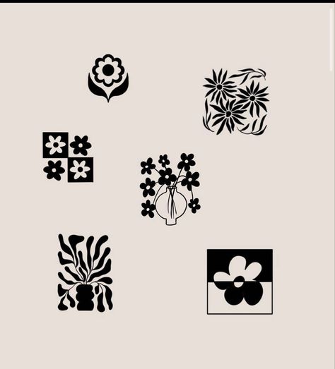 Marimekko Tattoo, Gestalt Tattoo, Tattoo Trends 2023, Simple Print Making Designs, Daisy Graphic, Cute Linocut, Rectangle Tattoo, Linocut Prints Ideas, Groovy Tattoo