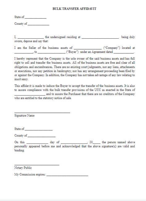 Fillable Form Bulk Transfer Affidavit Fillable Forms, To Sell, Things To Sell