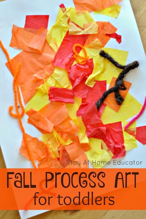 This process art activity is perfect for toddlers, and these color look just like leaves in the fall. In fact, the sound of the tissue paper kinda' sounds like autumn leaves. Fall Process Art, Process Art For Toddlers, Art For Toddlers, Fall Activities For Toddlers, Fall Crafts For Toddlers, September Art, Fall Lesson Plans, September Crafts, Fall Lessons