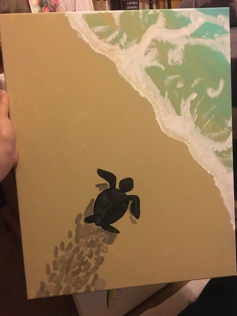 Turtle acrylic canvas painting by Jessica Marr Pinterest Painting Ideas, Paintings Astethic, Nature Painting Ideas On Canvas, Things To Draw With Acrylic Paint, Idea Paint, Painting Beach Easy, Ocean Easy Painting, Art Turtle, Draw On Canvas