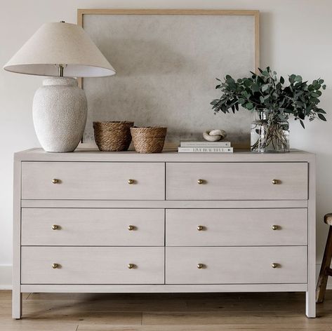 Chair Next To Dresser, Neutral Tones Bedroom Dresser, Mcgee Bedroom Dresser, Dresser Styling Bedroom Mirror, Bedroom Dresser Transitional, How To Decorate Dresser Top, Dresser Decor Bedroom With Tv Aesthetic, Y’all Dresser Decor, Decorate Dresser Top