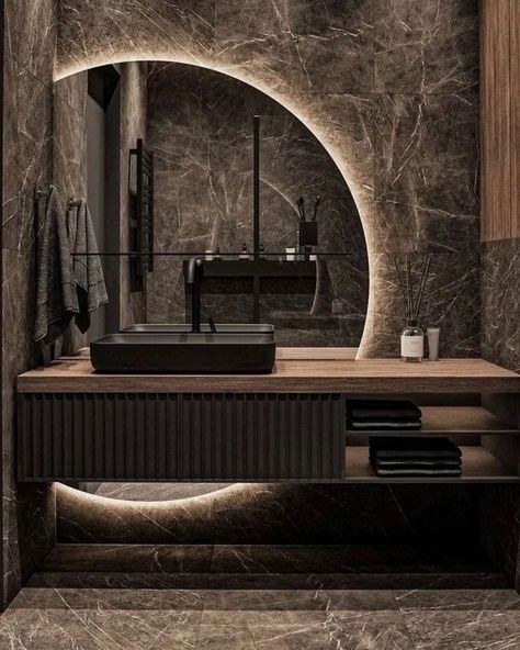 #darkbathroom #modern #2023 #HomeDecor #InteriorDesign #DecorTips #HouseGoals #HomeDecorating #DecorInspiration #HomeStyle #InteriorInspo #HomeIdeas #HomeInspiration Takken Decor, Bathroom Interior Design Modern, Toilet Room Decor, Modern Luxury Bathroom, Bathroom Design Black, Washbasin Design, Bathroom Decor Luxury, Washroom Design, Bathroom Design Decor