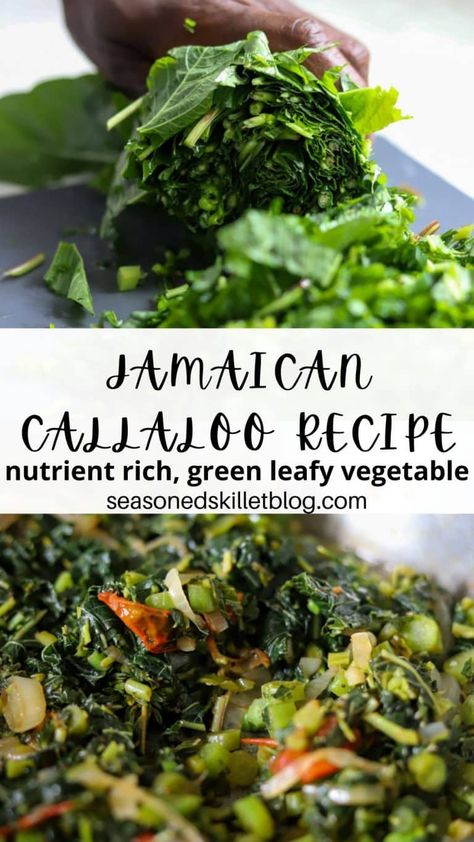 Jamaican Callaloo Recipe, African Spinach, Callaloo Recipe, Vegan Jamaican, Jamaican Breakfast, Jamaican Cuisine, Jamaican Dishes, Scotch Bonnet Pepper, Vegan Sides