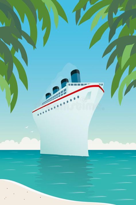 Vintage Cruise Ship in the Caribbean Sea. Vintage style vector illustration of g , #AD, #Caribbean, #Sea, #style, #Vintage, #Cruise #ad Vintage Cruise Ship, Island Illustration, Cruise Ship Pictures, Vintage Cruise, Tropical Cruise, Ship Pictures, Earth Drawings, Ship Poster, 강아지 그림