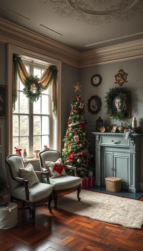 Recreate a Victorian Christmas with ornate decorations, velvet ribbons, and intricate details. Perfect for a luxurious and nostalgic holiday look. 🌲🎁 #VictorianChristmas #ElegantDecor Victorian Christmas Party, Victorian House Christmas, Victorian Christmas Aesthetic, Vintage Christmas Ideas, Victorian Christmas Decorations, Victorian Beauty, Victorian Decor, Victorian Christmas, Holiday Looks