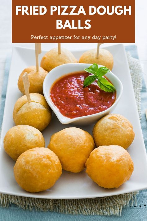 Fried Pizza Dough Recipes, Deep Fried Pizza Dough, Fried Dough Balls Recipe, Fried Pizza Dough, Pizza Dough Balls, Fried Dough Balls, Deep Fried Pizza, Pizza Balls, Fried Pizza