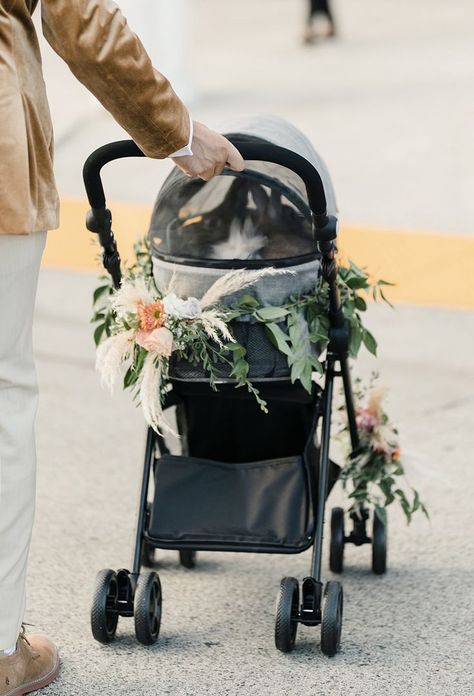 Stroller Decoration, Stroller Decoration Ideas, Carriage For Wedding, Dog In Wagon For Wedding, Stroller With Flowers, Wedding Wagons For Flower Girl, Wicker Stroller With Flowers, Umbrella Stroller, Pet Stroller