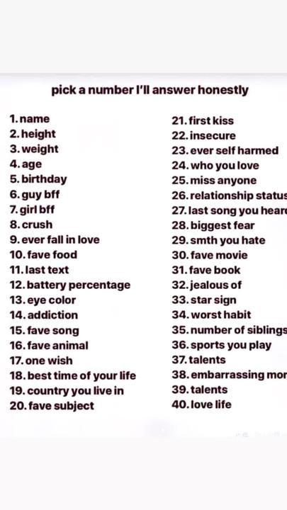 I will answer honestly, just comment your guess!! #numbers#honest#viral#blowup#image#tiktok Pick A Number And I’ll Answer Honestly, Pick A Number And I Will Answer Honestly, Pick A Number I'll Answer Honestly, Pick A Number Game Questions Crush, Questions For Tiktok, Number Trend Tiktok, Pick A Number And Ill Answer Honestly, Pick A Number Game Questions, Pick A Number Questions