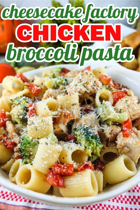 Chicken Broccoli Marinara Pasta, Broccoli Ideas, Cheesecake Factory Chicken, Chicken Broccoli Pasta Recipes, Cheesecake Factory Pasta, Copycat Cheesecake Factory, Italian Dressing Recipes, Broccoli Pasta Recipe, Chicken Broccoli Pasta