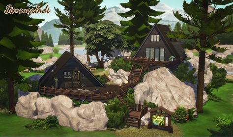 Sims 4 Granite Falls Cabin, Granite Falls Sims 4, Sims 4 Granite Falls Build, Sims 4 Rental House, Sims 4 Resort, Cabin Sims 4, Sims 4 Rental, Forest Vacation, Sims Gallery