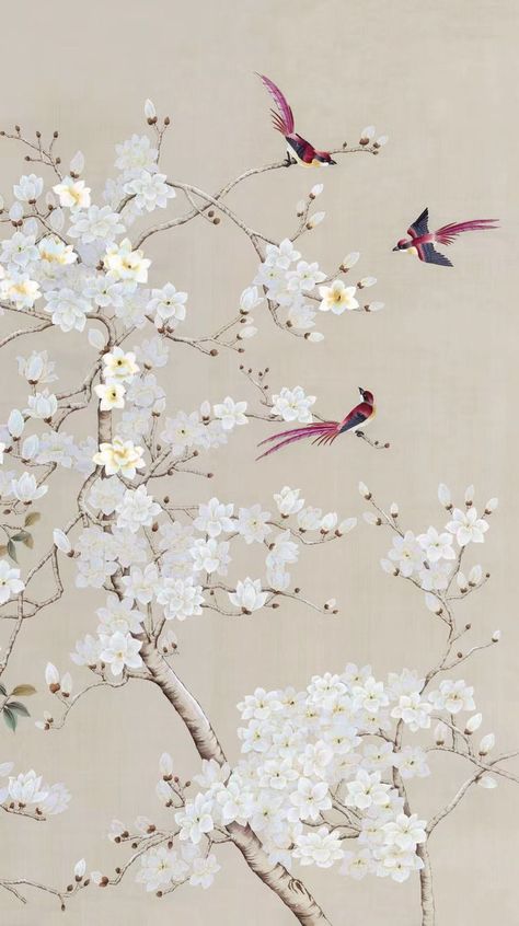 Chinese Flowers Wallpaper, Chinese Flower Wallpaper, Chinese Aesthetic Art, Chinese Wallpaper Aesthetic, Chinoiserie Illustration, Chinoserie Wallpaper, Chinese Flower Pattern, Chinoiserie Flowers, Chinoiserie Patterns