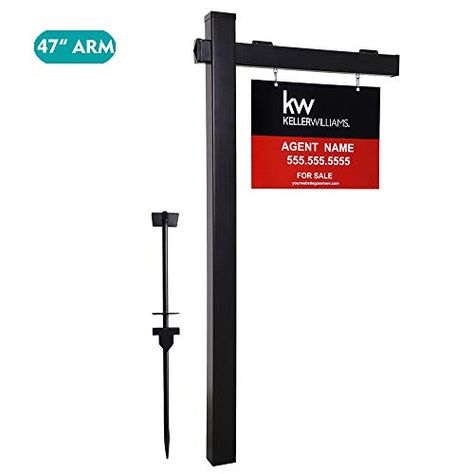 kdgarden Vinyl PVC 6-Feet Black Real Estate Sign Post with Flat Cap, Realtor Yard Sign Post for Open House and Home for Sale, 47" Arm Holds Up to 36" Sign(No Sign) Real Estate Sign Post, Realtor Signs, Real Estate Signs, House And Home, Steel Signs, Sign Post, Pvc Vinyl, Yard Sign, Flat Cap