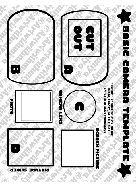 Cardboard Tamagotchi Template, Artwithmiya Templates, Hello Kitty Crafts Paper, Flip Phone Template, Tamagotchi Template, Camera Template, Sanrio Paper, Paper Toy Design, Camera Crafts