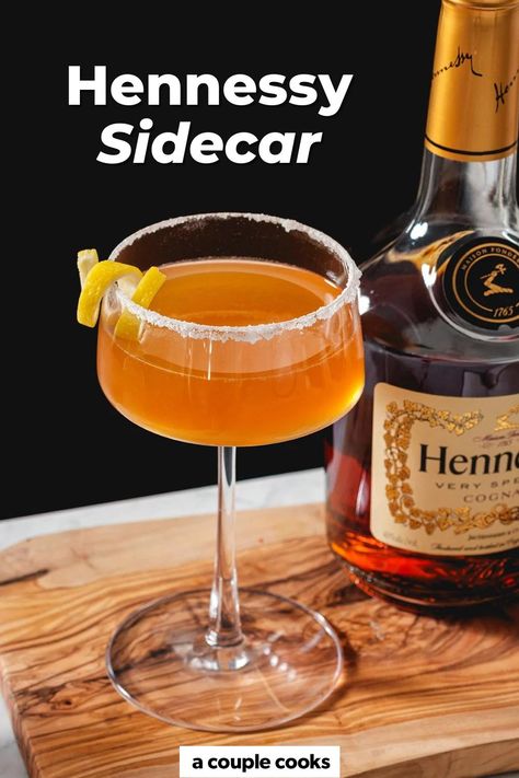 Hennessy Sidecar Recipe, Hennessy Lemon Drop, Hennessy Sidecar, Sidecar Drink, Sidecar Recipe, Hennessy Cocktails, Hennessy Drinks, Friday Cocktails, Best Fish Recipes