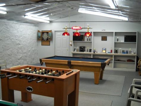 game room with pool table in garage Garage Game Room Ideas, Garage Hangout, Game Room With Pool Table, Side Garage, Hangout Space, Game Room Ideas, Garage Game Rooms, Backyard Garage, Game Room Kids