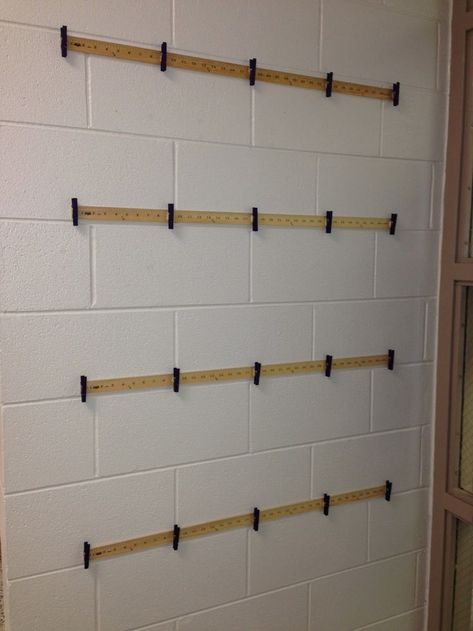 I tried to figure out a new, different way to hang my students work this year. I used clothespins last year, but when the hallway got re... Classroom Artwork Display, Wall Painting Ideas For Kids, Art Display Ideas Classroom, Classroom Artwork, Painting Ideas For Kids, Wall Painting Ideas, Hallway Art, Organization And Management, Gorilla Glue