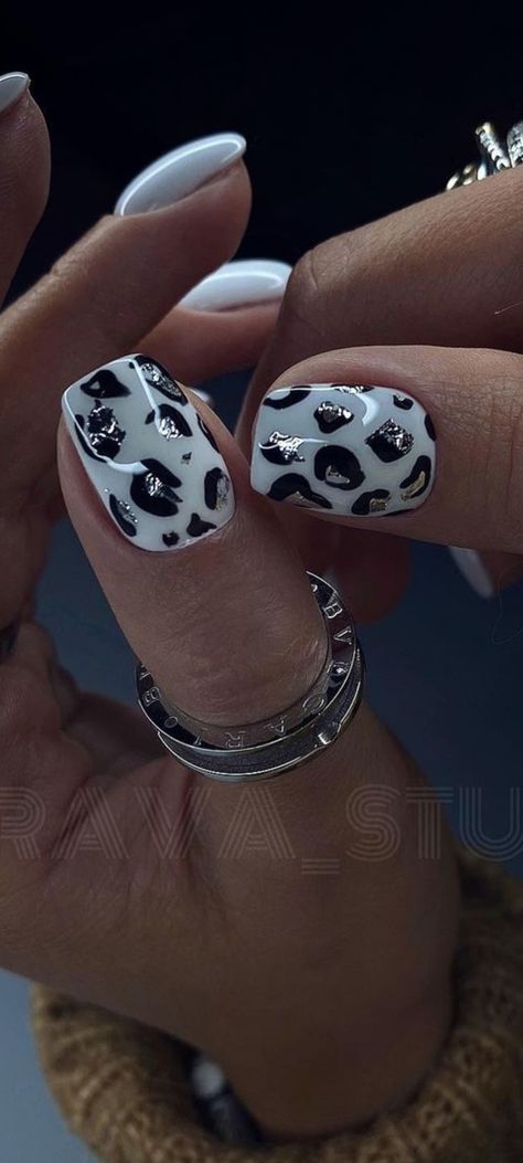 Cow Print Nails With Glitter, Jelly Roll Concert Nails, Manicure 2024 Trends, Nail Designs Leopard, Biker Nails, Pattern Nail Art, Wow Nails, Leopard Nails, Animal Nails