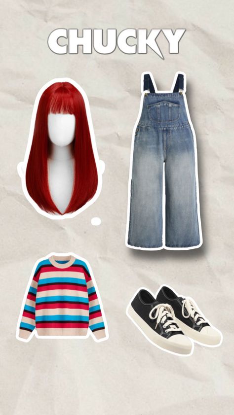 Chucky outfit Chucky Outfit, Chucky Doll Costume, Chucky Halloween Costume, Chucky Halloween, Chucky Costume, Outfit Couple, Chucky Doll, Make Do, Costumes Ideas