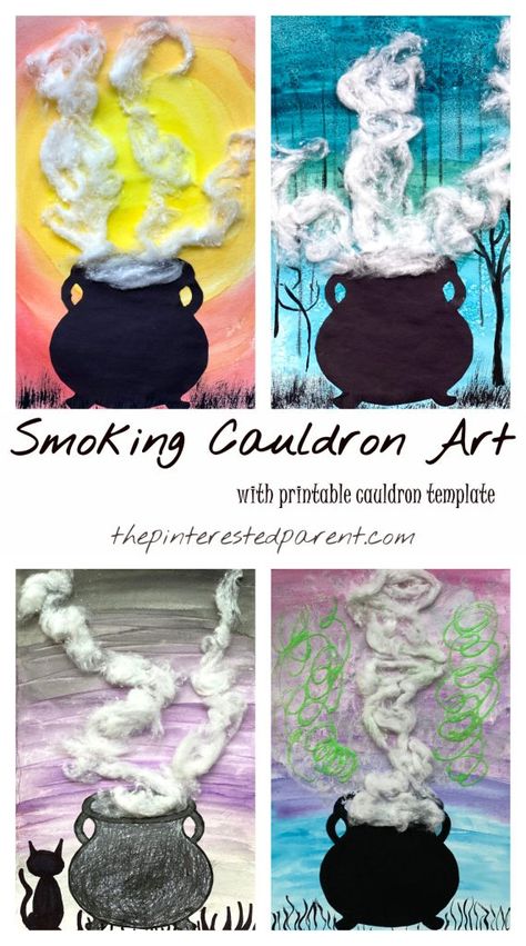 Smoky Witch Cauldrons – The Pinterested Parent Halloween arts and crafts. Watercolor, mixed media painting projects for kids Art Crafts Elementary School, Halloween Art For 2nd Grade, Fall Crafts Elementary School, Halloween Arts And Crafts For Upper Elementary, Halloween Craft Age 7, Easy Crafts For Elementary Students, Ks2 Art Club Ideas, Easy Art Projects For Seniors, October Art Projects For Kids Elementary