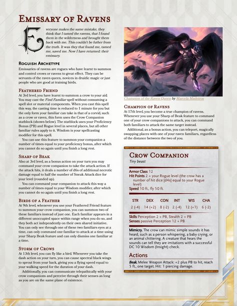 Dnd 5e Rogue, Rogue 5e, Raven Queen Dnd, Dnd 5e Races, Rogue Archetypes, 5e Races, Rogue Character, Arcane Trickster, Dnd Homebrew