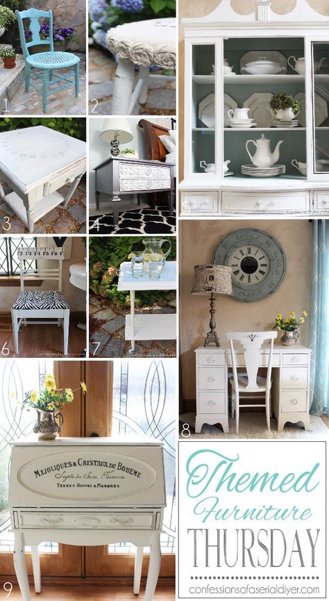 Themed Furniture Makeovers Furniture Collage, French Secretary Desk, End Table Makeover, Furniture Redos, Furniture Fix, Furniture Rehab, Furniture Makeovers, Painted Table, French Country Decorating