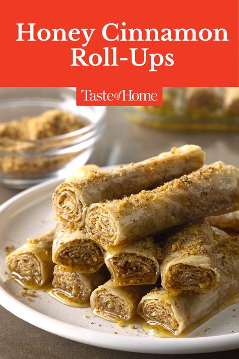 This cinnamon treat reminds me of baklava, but with only a few easy ingredients, it's a fraction of the work. It's my aunt's recipe, and I think of her when I make it. —Sue Falk, Sterling Heights, Michigan #cinnamon #treats #snacks Proper Nutrition, Honey And Cinnamon, Healthy Nutrition, Great Desserts, Diet And Nutrition, Nutrition Recipes, Sweets Desserts, Cinnamon Rolls, Simple Ingredient