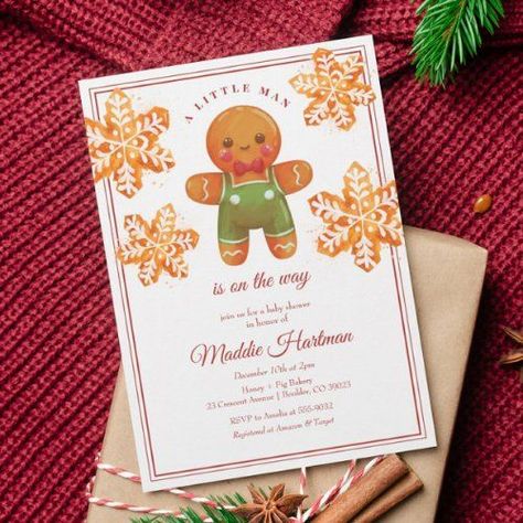 Little Man Gingerbread Man Christmas Baby Shower for $2.92 - Christmas Cards Man Watercolor, Unique Baby Shower Themes, Gingerbread Baby, Boy Shower Invitations, Gingerbread Man Christmas, Watercolor Baby Shower, Simple Baby Shower, Christmas Baby Shower, Gingerbread Cookie