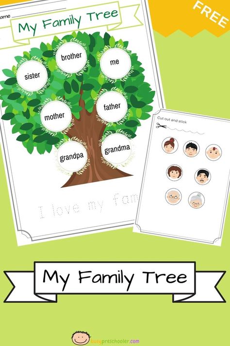 Family Tree Preschool Crafts, Family Tree Worksheet Free Printable, Family Tree Art For Kids, Family Tree Activity Preschool, Family Tree Worksheet For Kids, Family Tree Activity For Kids, Family Tree For Preschool, Family Worksheets For Kids Kindergarten, Family Tree Template Printable Free