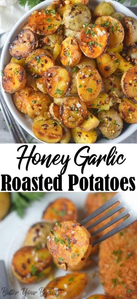 Crispy Honey Garlic Rosemary Potatoes, Honey Garlic Potato Recipes, Honey Baked Potatoes, Honey Garlic Roasted Potatoes, Balsamic Roasted Potatoes, Hot Honey Potatoes, Honey Golden Potato Recipes, Honey Glazed Potatoes, Healthy Yukon Gold Potato Recipe