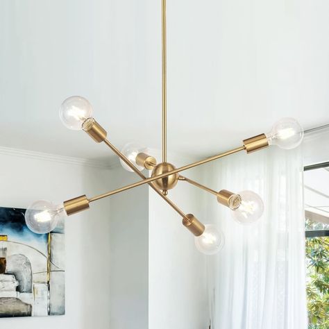 Mid-century Modern 6-light Sputnik Chandelier - Adjustable Arms - Bed Bath & Beyond - 36053107 Sputnik Light Fixture, Mobile Chandelier, Vintage Bulb, Sputnik Chandelier, Gold Chandelier, Linear Chandelier, Brass Chandelier, Lighting Store, Modern Chandelier