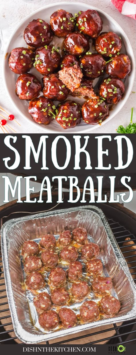 Smoked Meatballs, Traeger Cooking, Outdoor Cooking Recipes, Appetizer Meatballs, Traeger Recipes, Beef Meatballs, Best Appetizer Recipes, Smoked Cooking, Smoked Beef