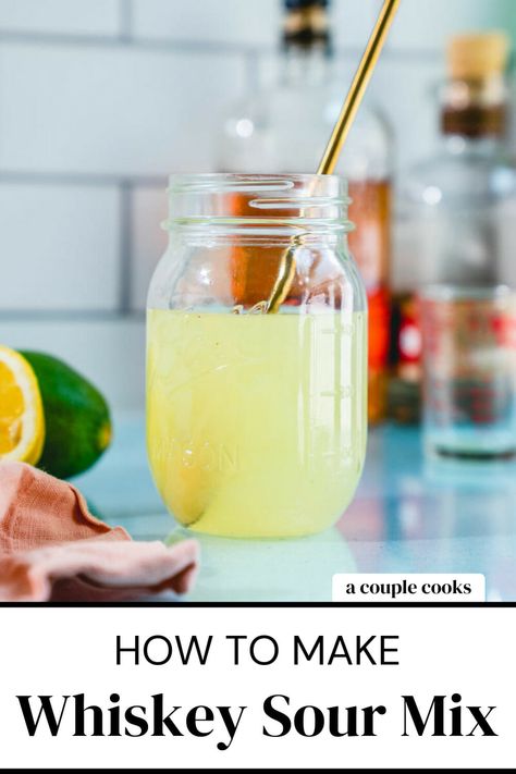 This homemade whiskey sour mix recipe is better than any bottle from the store! It's quick and easy, and makes the best cocktails. #whiskeysour #whiskeysourmix #sourmix #cocktails #easycocktail Sour Mix Recipe, Whiskey Sour Mix, Homemade Sour Mix, Homemade Whiskey, Cocktails Margarita, Best Fish Recipes, Winter Salad Recipes, Amaretto Sour, A Couple Cooks