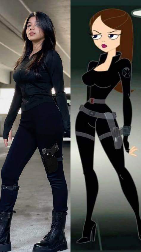 Halloween Costume Black Bodysuit, Halloween Costumes For Dark Hair Women, Halloween Disfraz Mujer Ideas, Black Hair Costume Ideas Halloween, Halloween Costumes 2024 Trends, Vanessa Doofenshmirtz Costume, Vanessa Halloween Costume, Video Game Halloween Costumes, Halloween Costumes Dark Hair