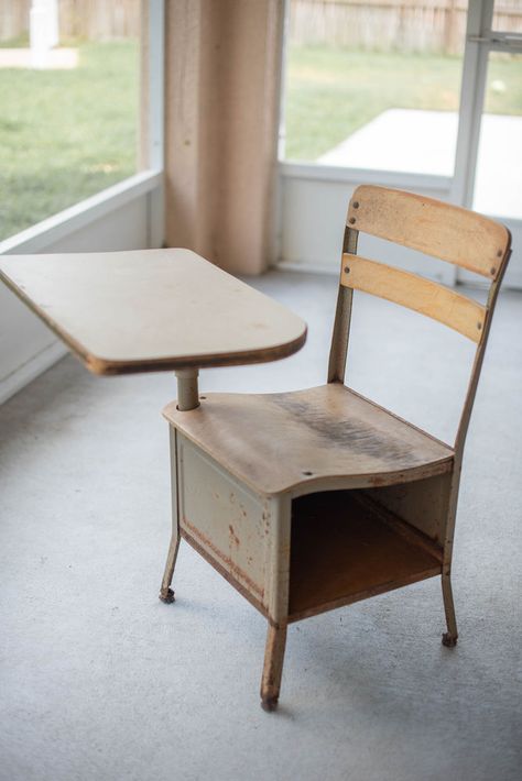 Old School Desk Photo Prop Makeover - Cocoa, Florida Vintage Kids Desk, Refinished School Desk, Old School Desk Makeover, Vintage School Desk Makeover, Old School Desk, Old School Desk Repurpose, School Desk Redo, Vintage School Decor, Painted School Desks